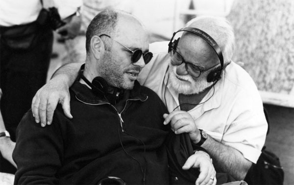 Saul Zaentz (right) with director Anthony Minghella on the set of 'The English Patient'